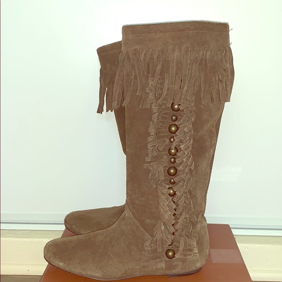 Real Suede Zara fringe boots with studs - Picture 1 of 4